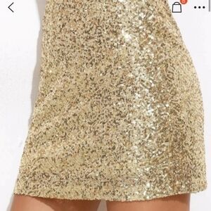 Shein Gold Sequin Mini Skirt Lined Women's XS Sexy Party New Years Eve Shimmer